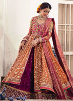 Orange Gota Zardozi Silk Kalidaar Lehenga (3-Piece) - Image 3
