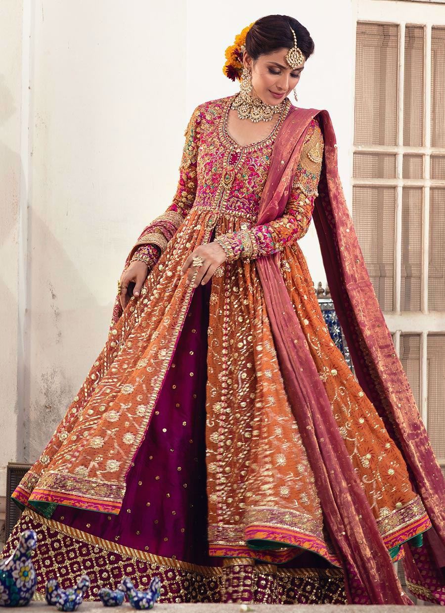 Orange Gota Zardozi Silk Kalidaar Lehenga (3-Piece) - Image 5