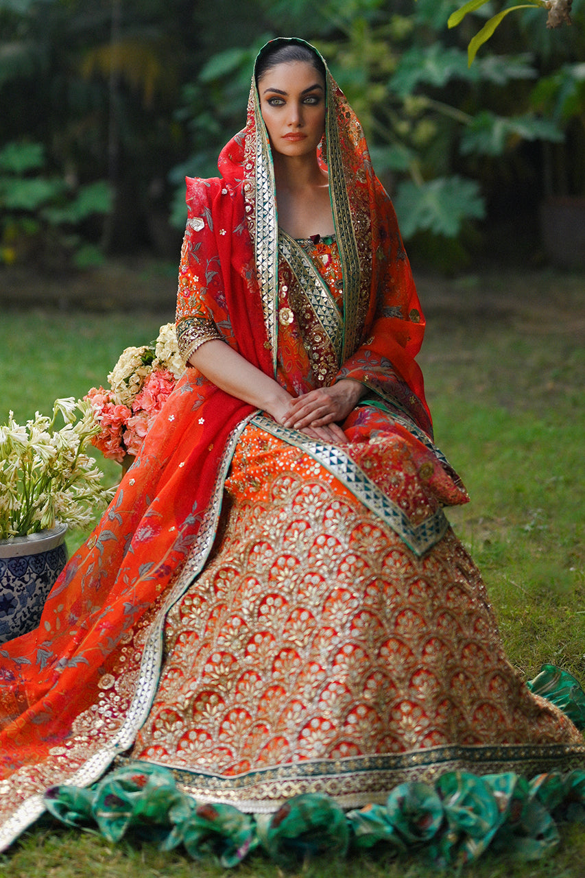 Clementine Zardozi & Gota Cotton Net Lehenga (3-Piece) - Image 3