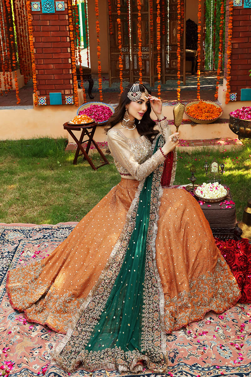 Burnt Orange Hand-Embellished Jamawar Lehenga (3-Piece) - Image 3