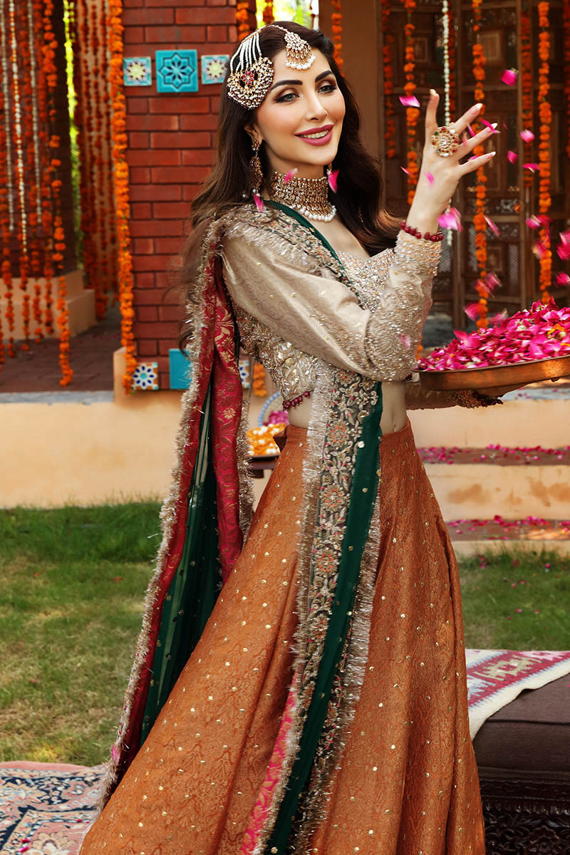 Burnt Orange Hand-Embellished Jamawar Lehenga (3-Piece) - Image 5