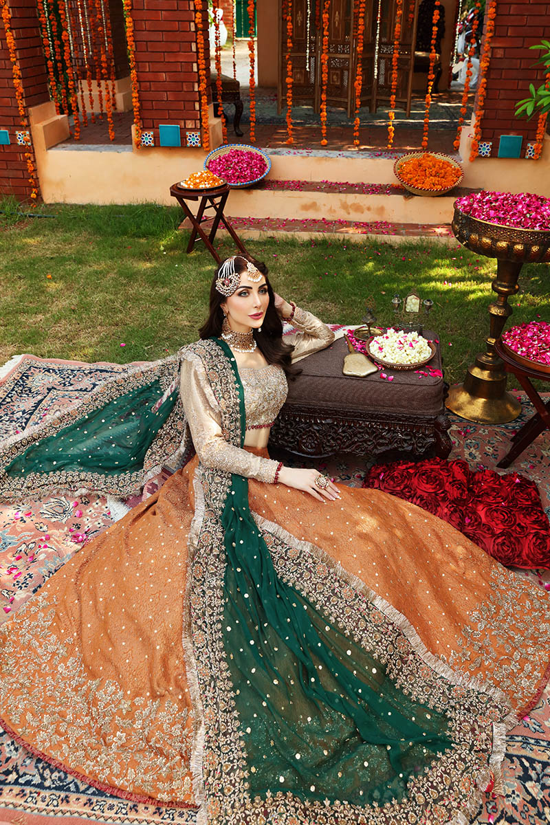 Burnt Orange Hand-Embellished Jamawar Lehenga (3-Piece) - Image 6