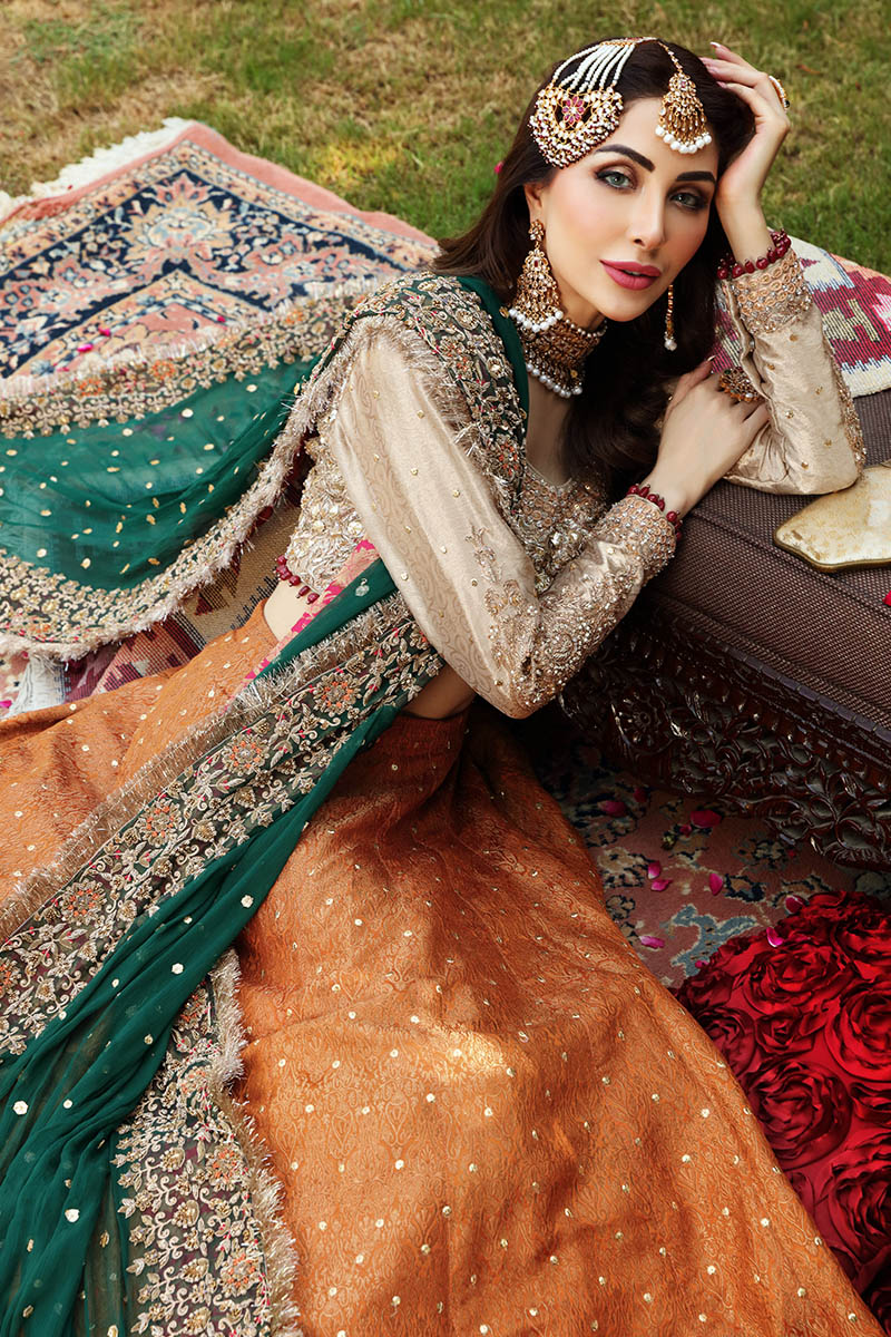 Burnt Orange Hand-Embellished Jamawar Lehenga (3-Piece) - Image 9