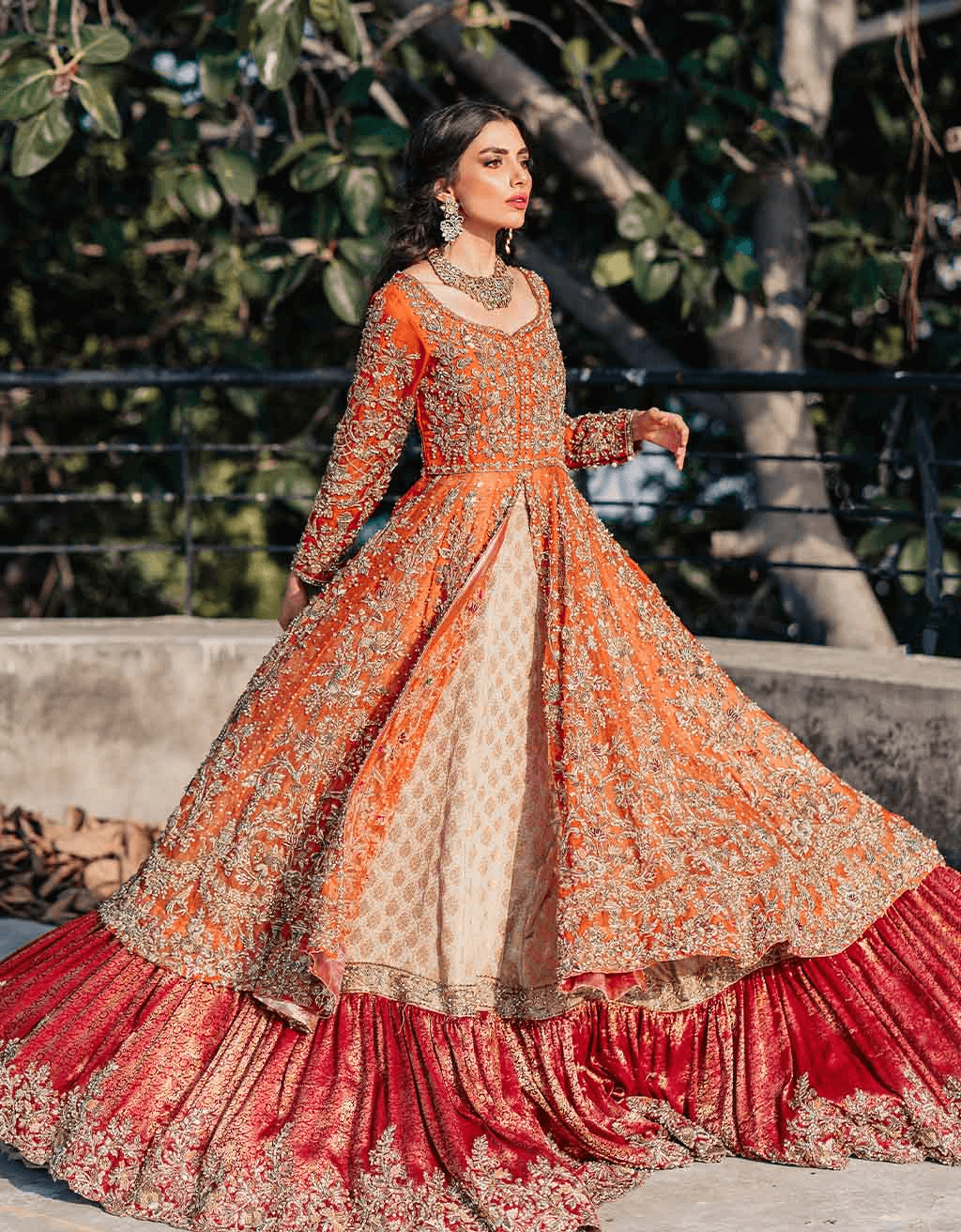 Rusty Orange Zardozi Jamawar Lehenga Set (3-Piece) - Image 1