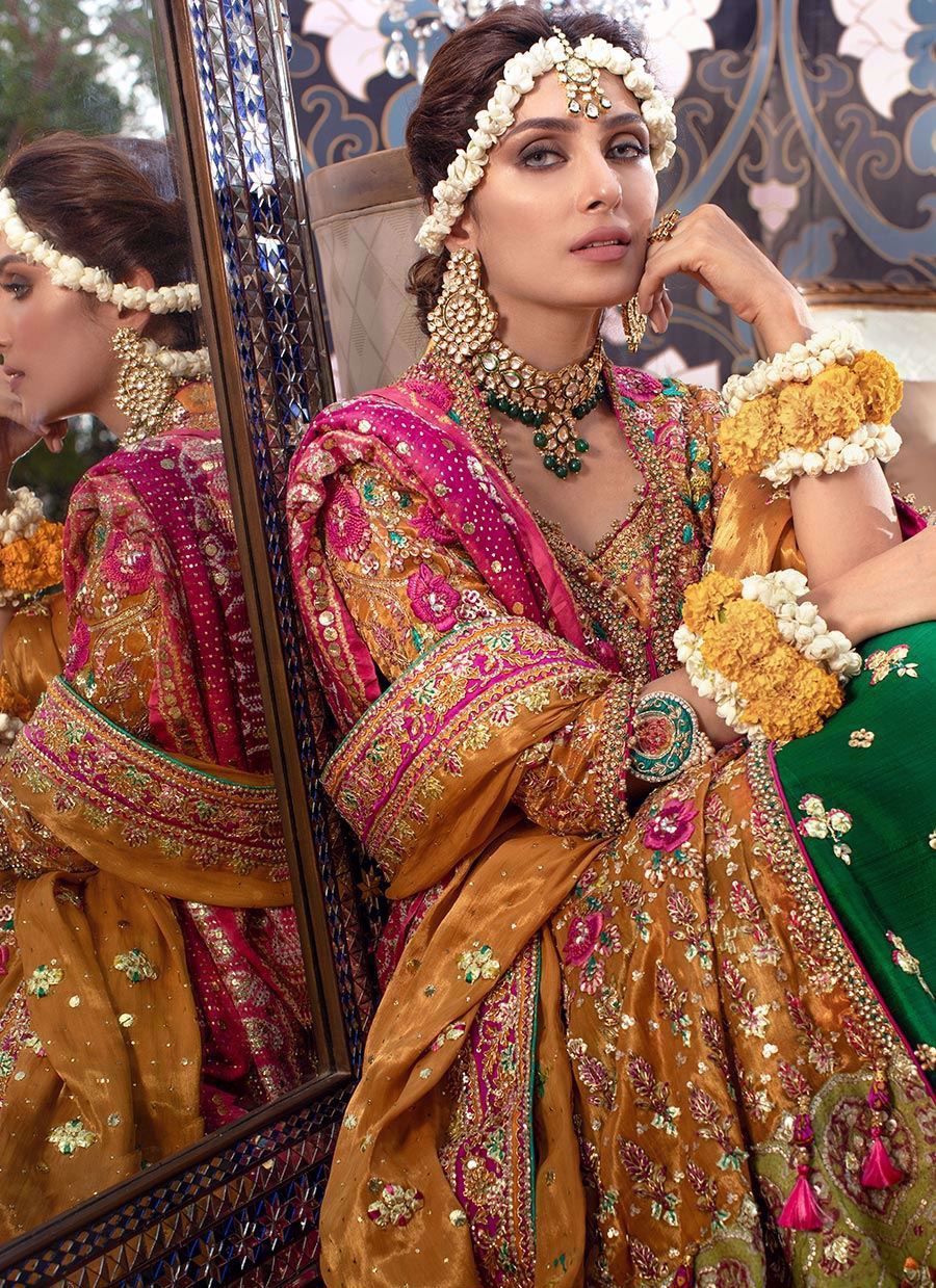 Orange Gota Zardozi Tissue Kalidaar Lehenga (3-Piece) - Image 6