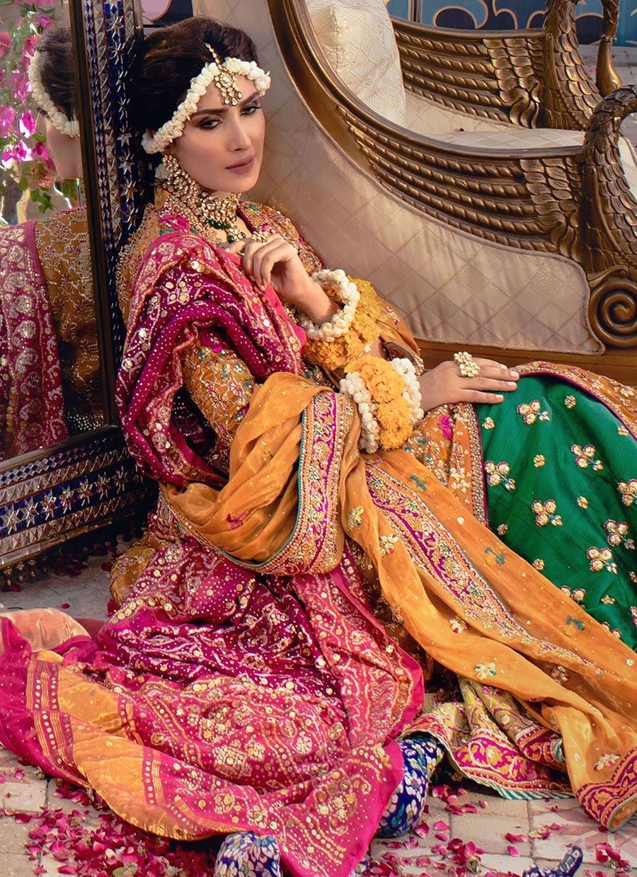 Orange Gota Zardozi Tissue Kalidaar Lehenga (3-Piece) - Image 8