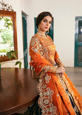 Orange & Navy Embroidered Korean Raw Silk Lehenga (3-Piece) - Image 6