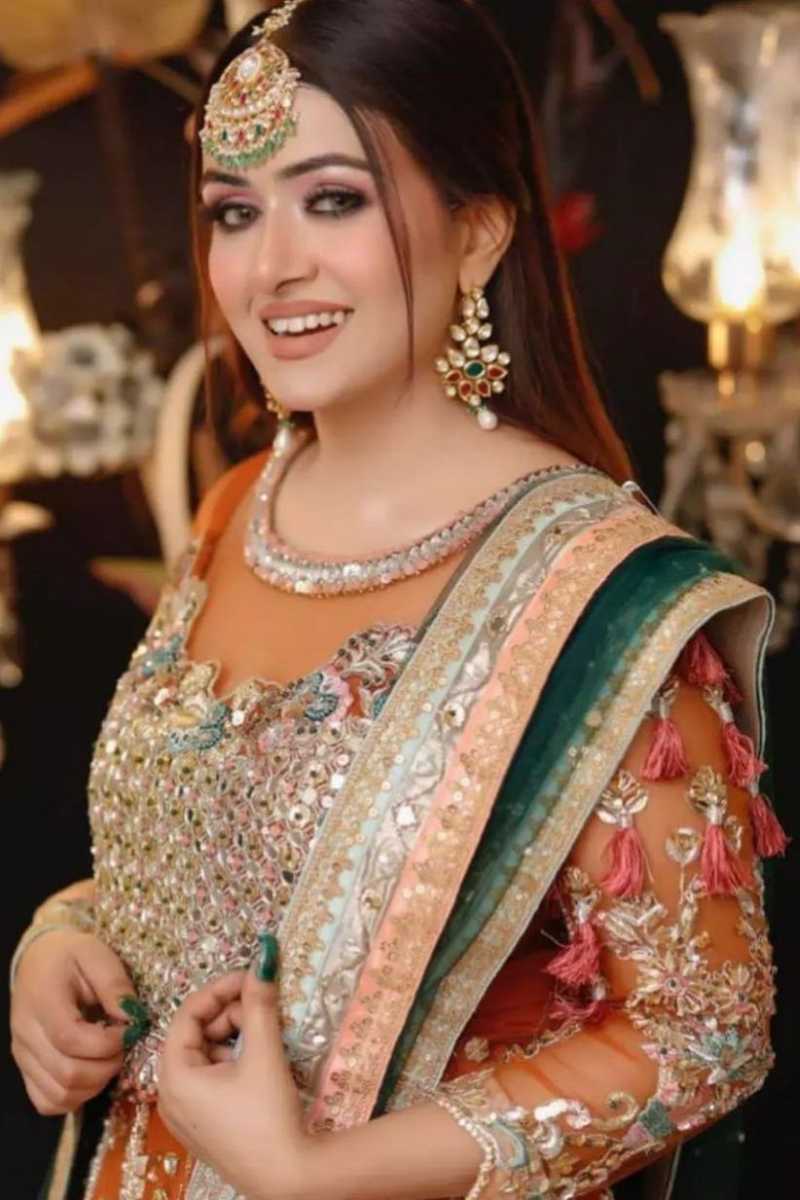 Rust Orange Embroidered Net Bridal Lehenga (3-Piece) - Image 1