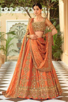 Pakistani Orange Zardozi Net Lehenga Set (3-Piece) - Image 2