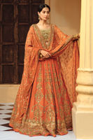 Pakistani Orange Zardozi Net Lehenga Set (3-Piece) - Image 4