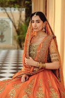 Pakistani Orange Zardozi Net Lehenga Set (3-Piece) - Image 5