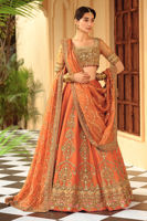 Pakistani Orange Zardozi Net Lehenga Set (3-Piece) - Image 7
