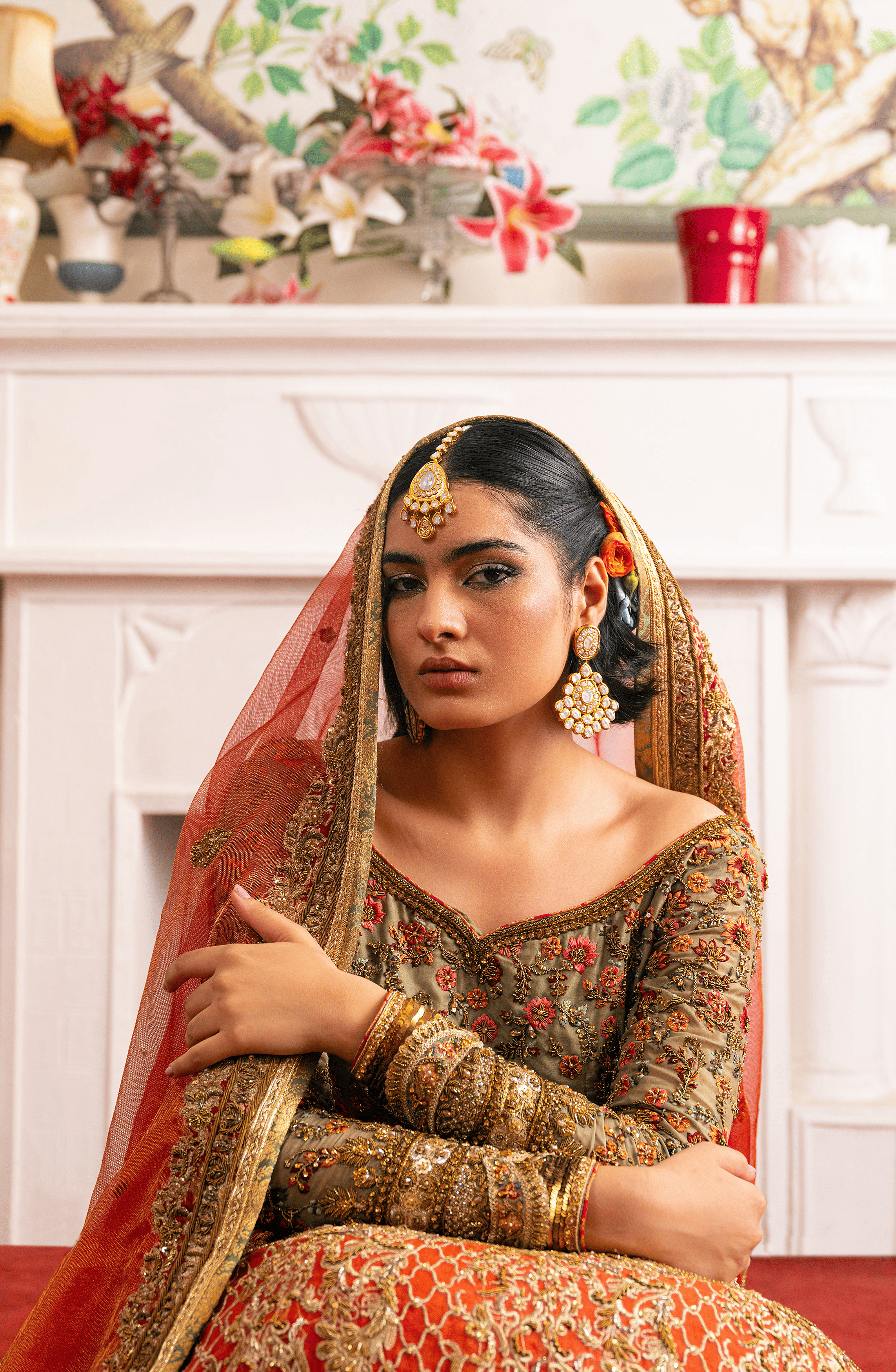 Pakistani Jade Green Embroidered Organza Lehenga Choli (3-Piece) - Image 2