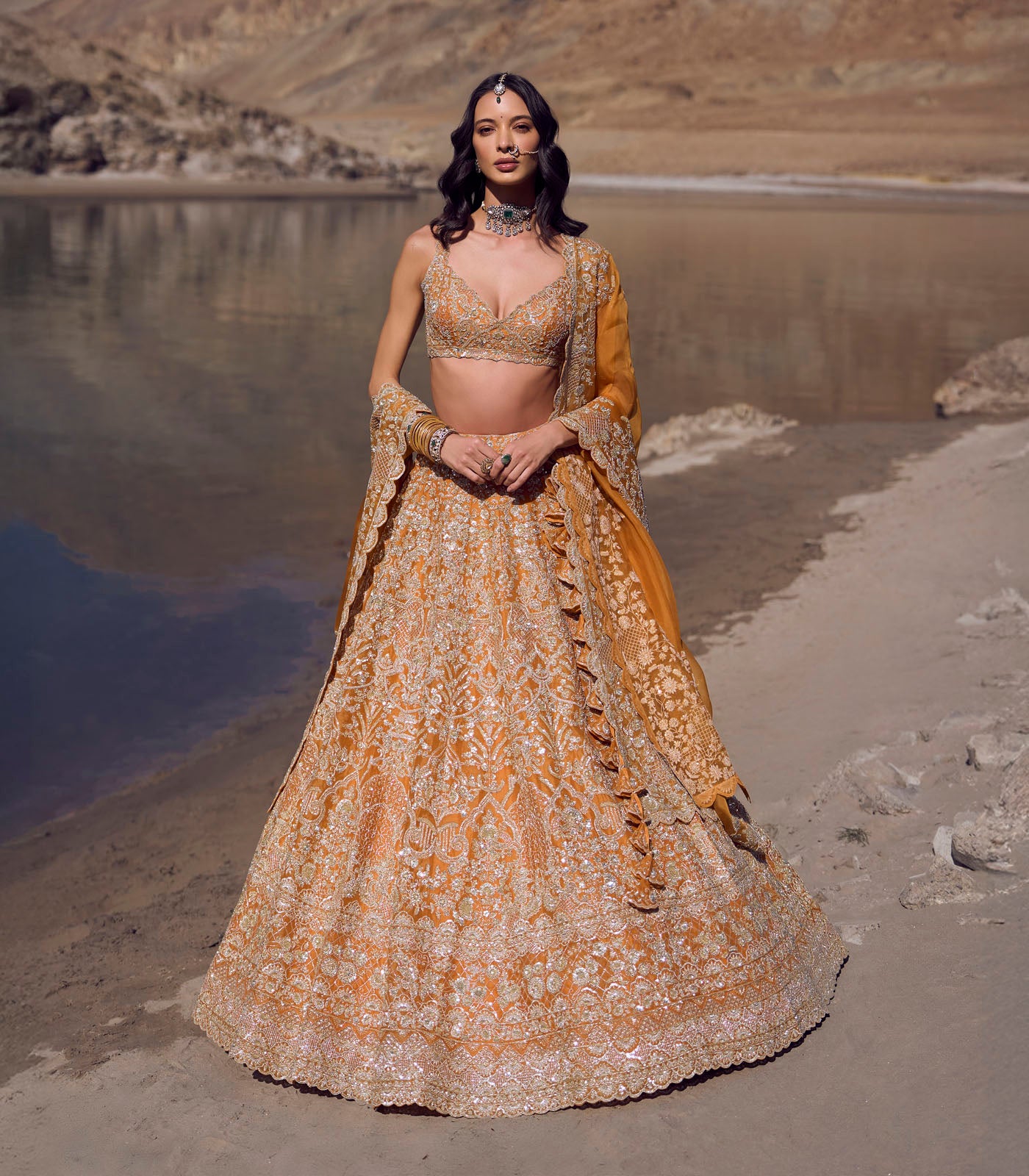 Orange Embroidered Organza Lehenga Set (3-Piece) - Image 5