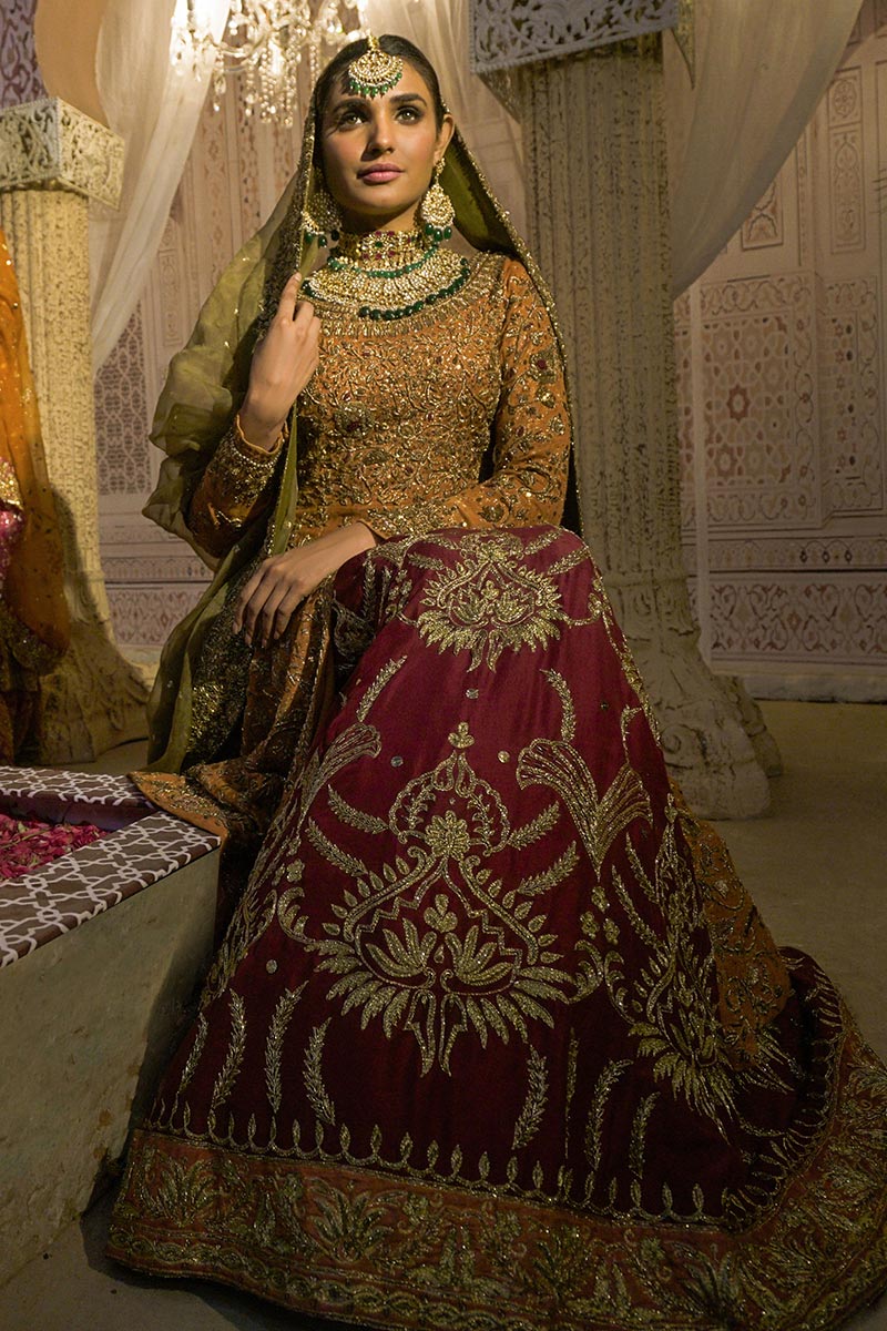 Tangerine Resham & Dabka Embroidered Lehenga (3-Piece) - Image 3