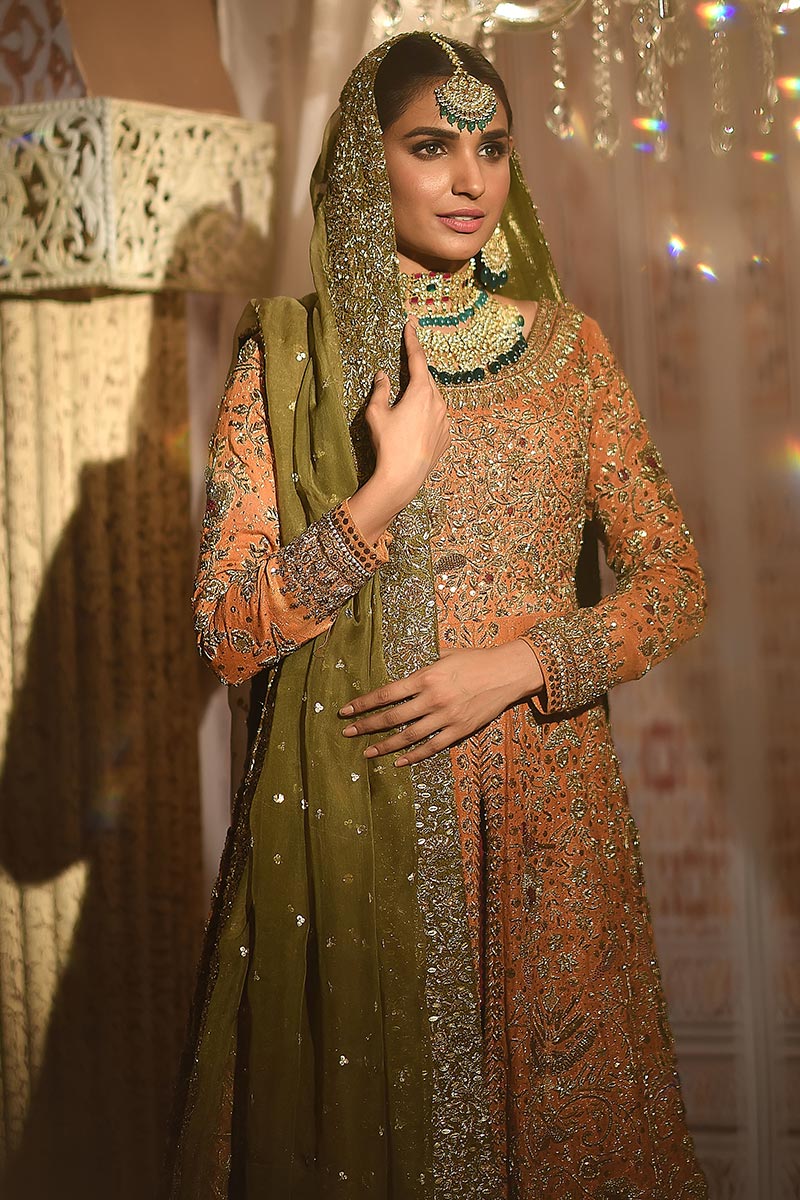 Tangerine Resham & Dabka Embroidered Lehenga (3-Piece) - Image 4