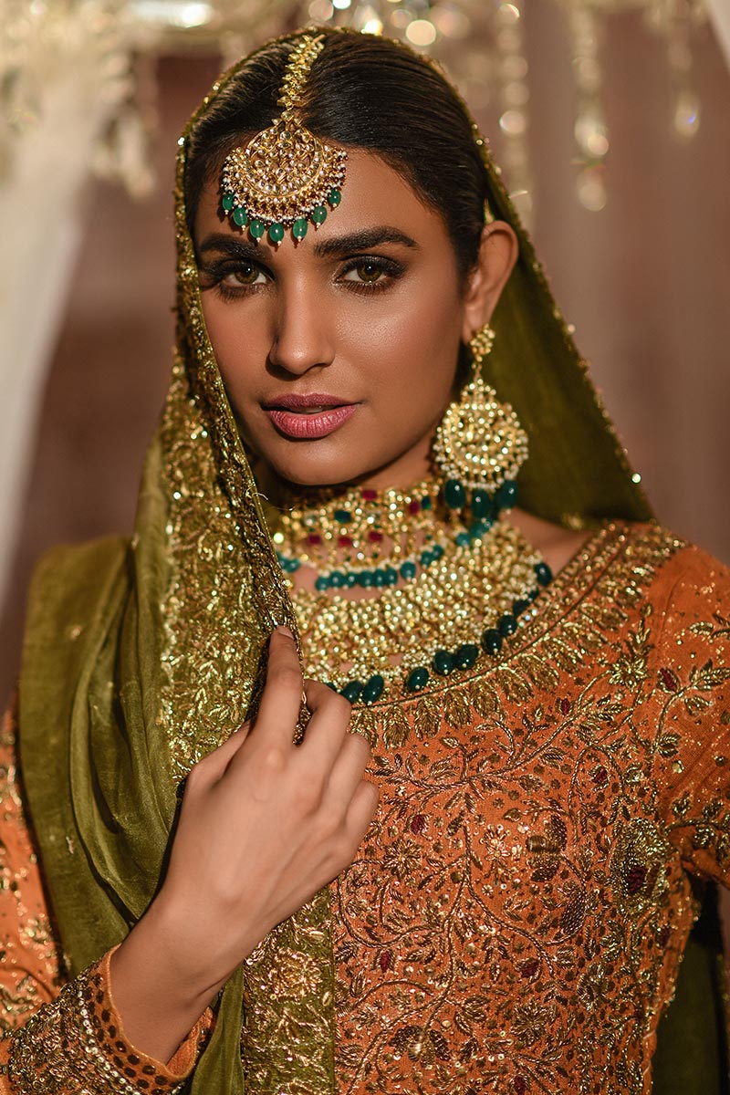 Tangerine Resham & Dabka Embroidered Lehenga (3-Piece) - Image 5