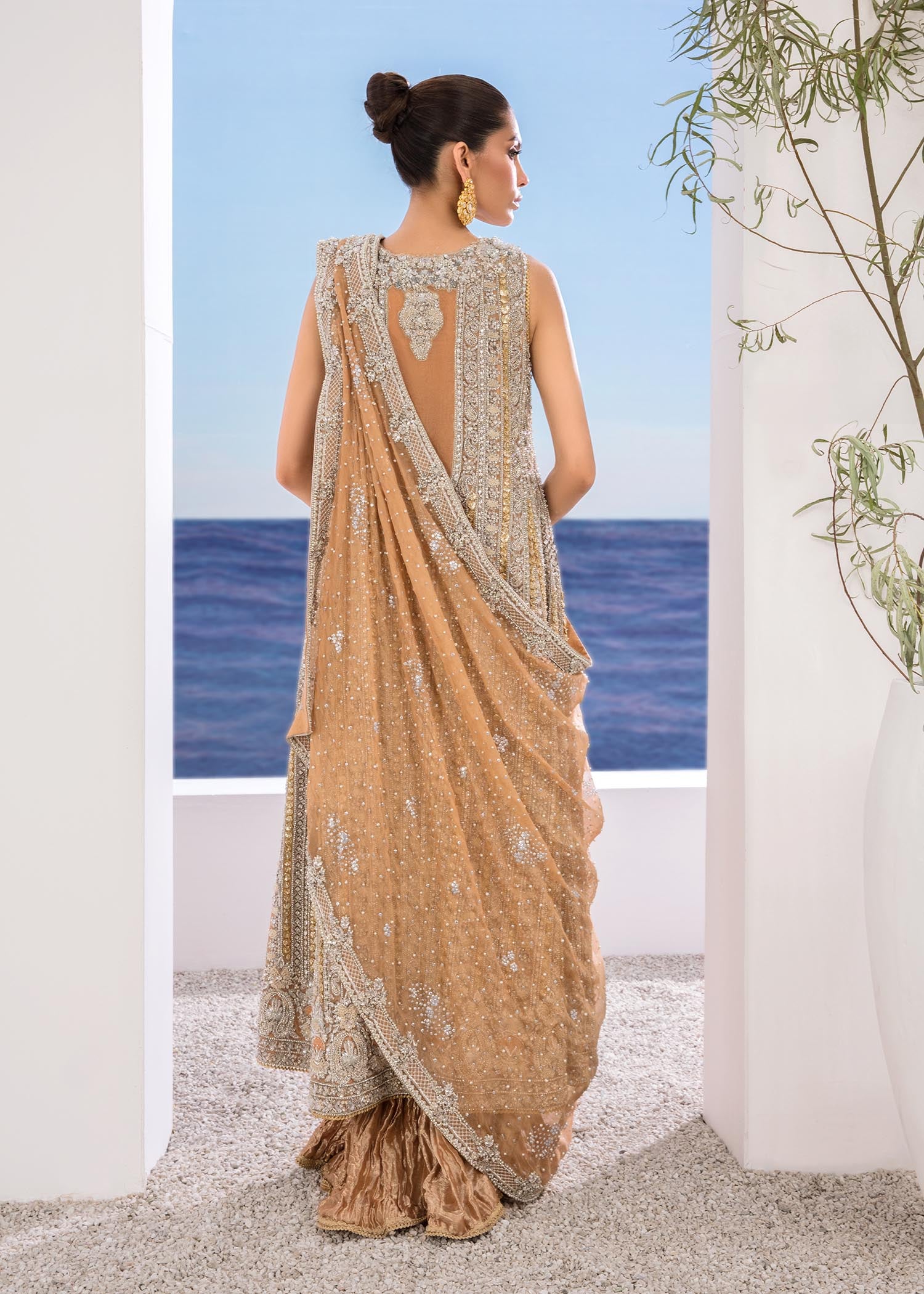 Orange Embellished Organza & Tissue Bridal Lehenga (3-Piece) - Image 5