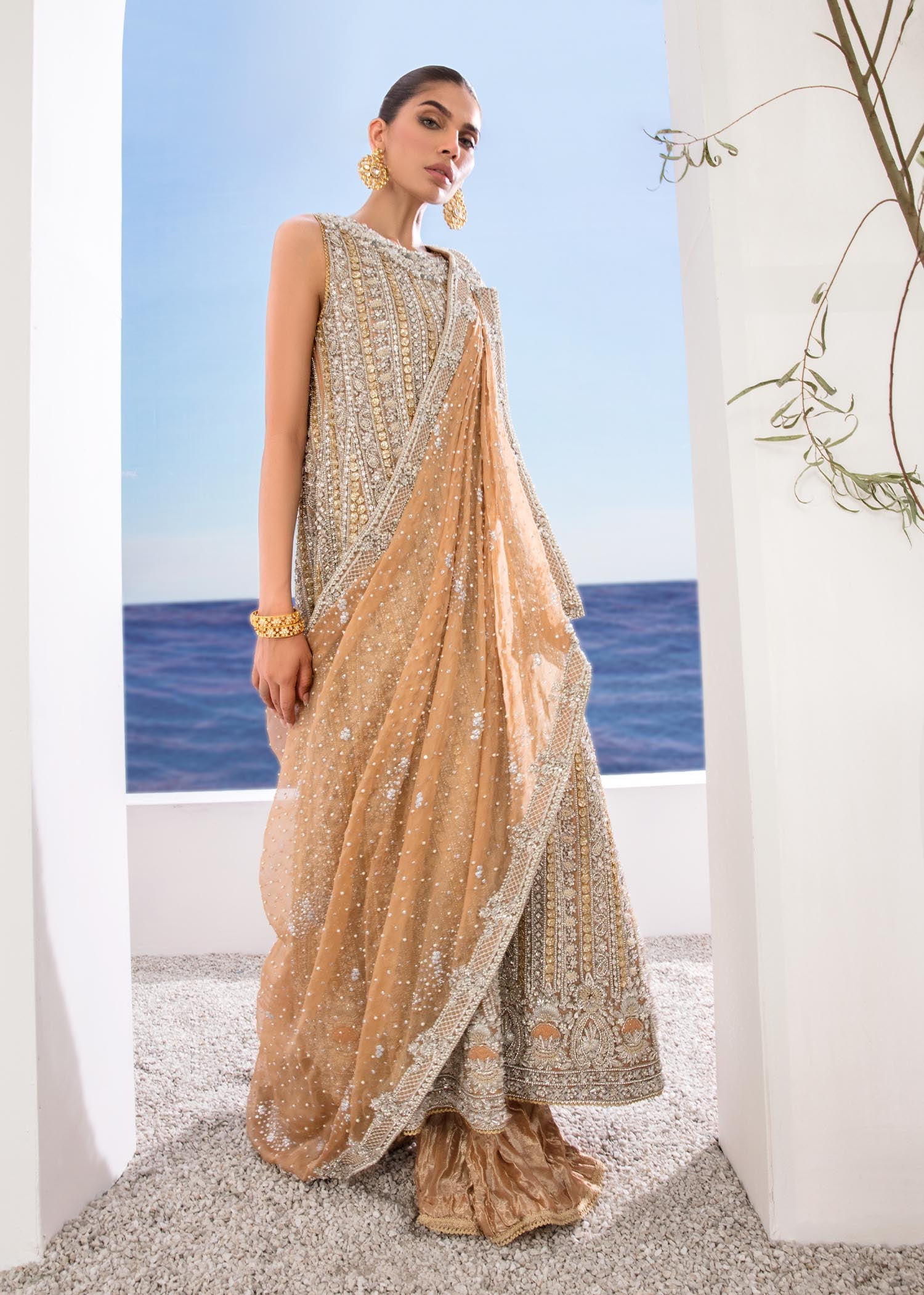 Orange Embellished Organza & Tissue Bridal Lehenga (3-Piece) - Image 6