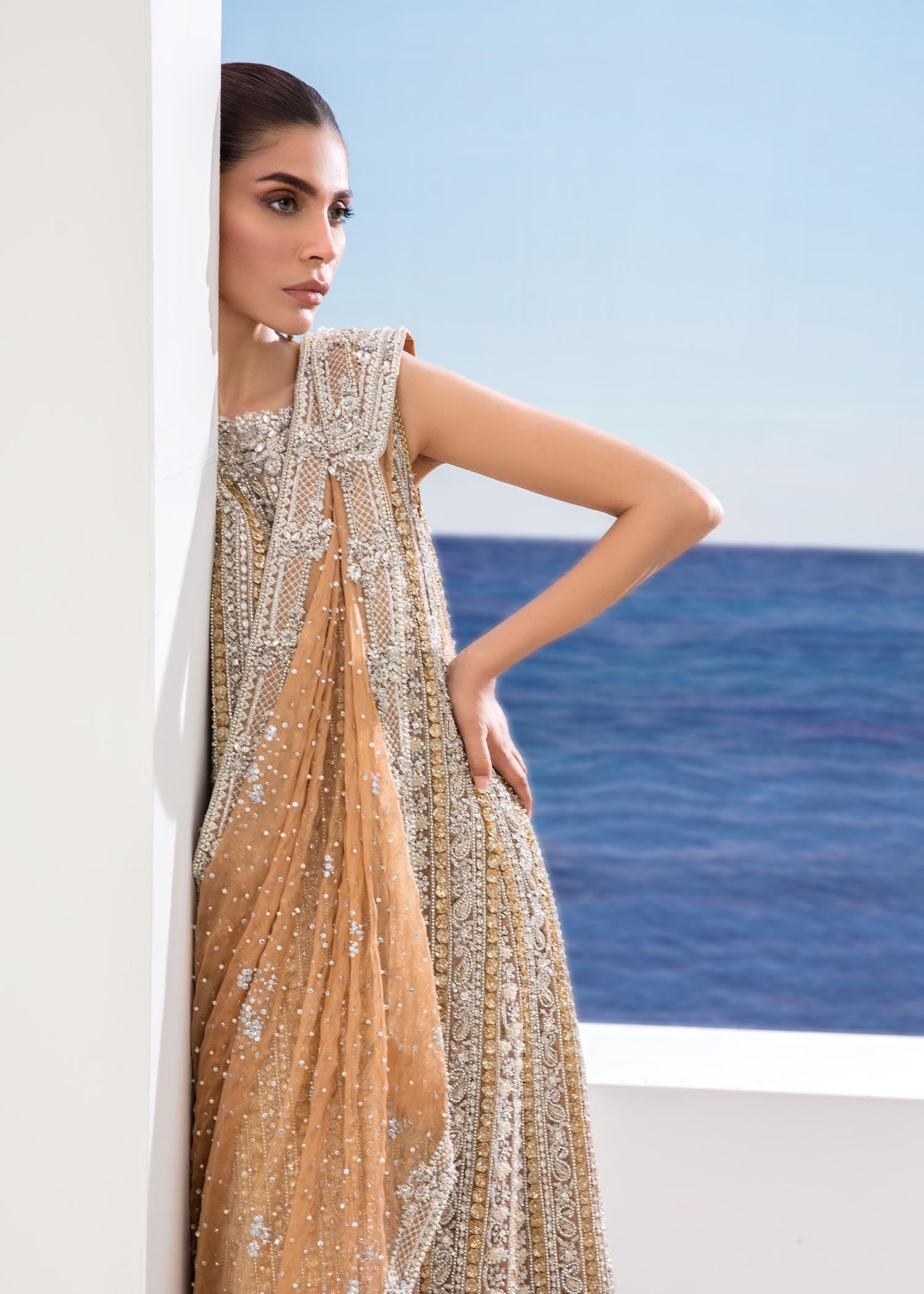 Orange Embellished Organza & Tissue Bridal Lehenga (3-Piece) - Image 7