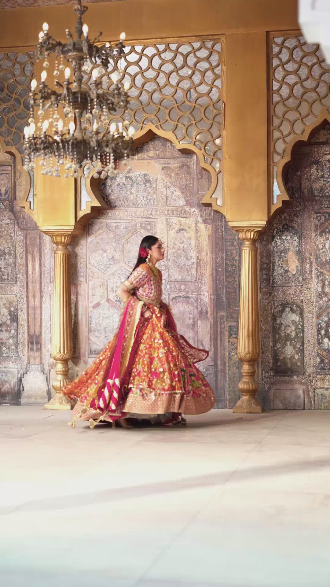 Orange Embroidered Net & Silk Lehenga Choli (3-Piece) - Image 8