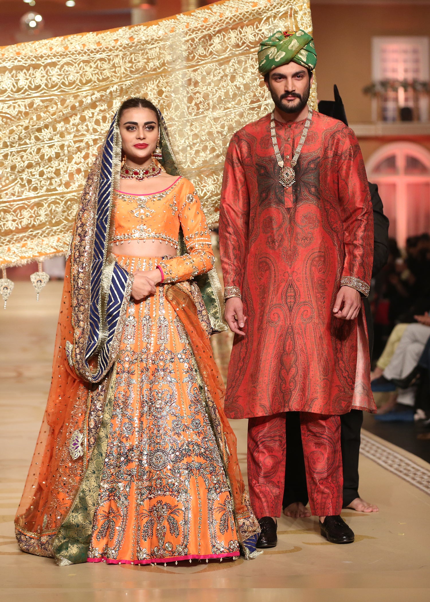 Orange Embroidered Raw Silk Lehenga Choli (3-Piece) - Image 3