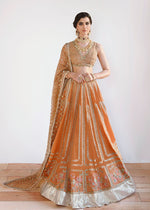 Princeton Orange Embroidered Raw Silk Lehnga Choli (3-Piece) - Image 3