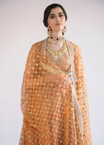 Princeton Orange Embroidered Raw Silk Lehnga Choli (3-Piece) - Image 4