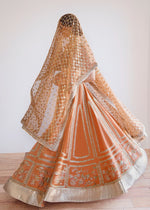 Princeton Orange Embroidered Raw Silk Lehnga Choli (3-Piece) - Image 5