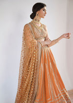 Princeton Orange Embroidered Raw Silk Lehnga Choli (3-Piece) - Image 6