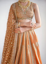 Princeton Orange Embroidered Raw Silk Lehnga Choli (3-Piece) - Image 7