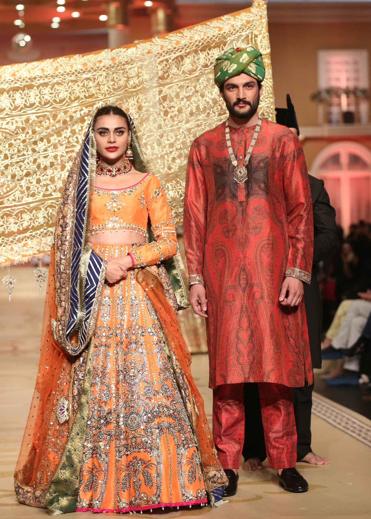 Orange Embroidered Raw Silk Lehenga Choli (3-Piece) - Image 2