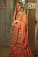 Pakistani Burnt Orange Zardozi Shabnam Cotton Bridal Lehenga (3-Piece) - Image 2