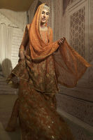 Pakistani Burnt Orange Zardozi Shabnam Cotton Bridal Lehenga (3-Piece) - Image 3