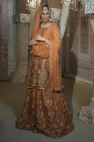 Pakistani Burnt Orange Zardozi Shabnam Cotton Bridal Lehenga (3-Piece) - Image 4