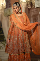 Pakistani Burnt Orange Zardozi Shabnam Cotton Bridal Lehenga (3-Piece) - Image 5