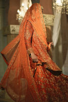 Pakistani Burnt Orange Zardozi Shabnam Cotton Bridal Lehenga (3-Piece) - Image 6