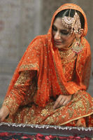 Pakistani Burnt Orange Zardozi Shabnam Cotton Bridal Lehenga (3-Piece) - Image 7