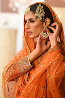 Pakistani Burnt Orange Zardozi Shabnam Cotton Bridal Lehenga (3-Piece) - Image 8
