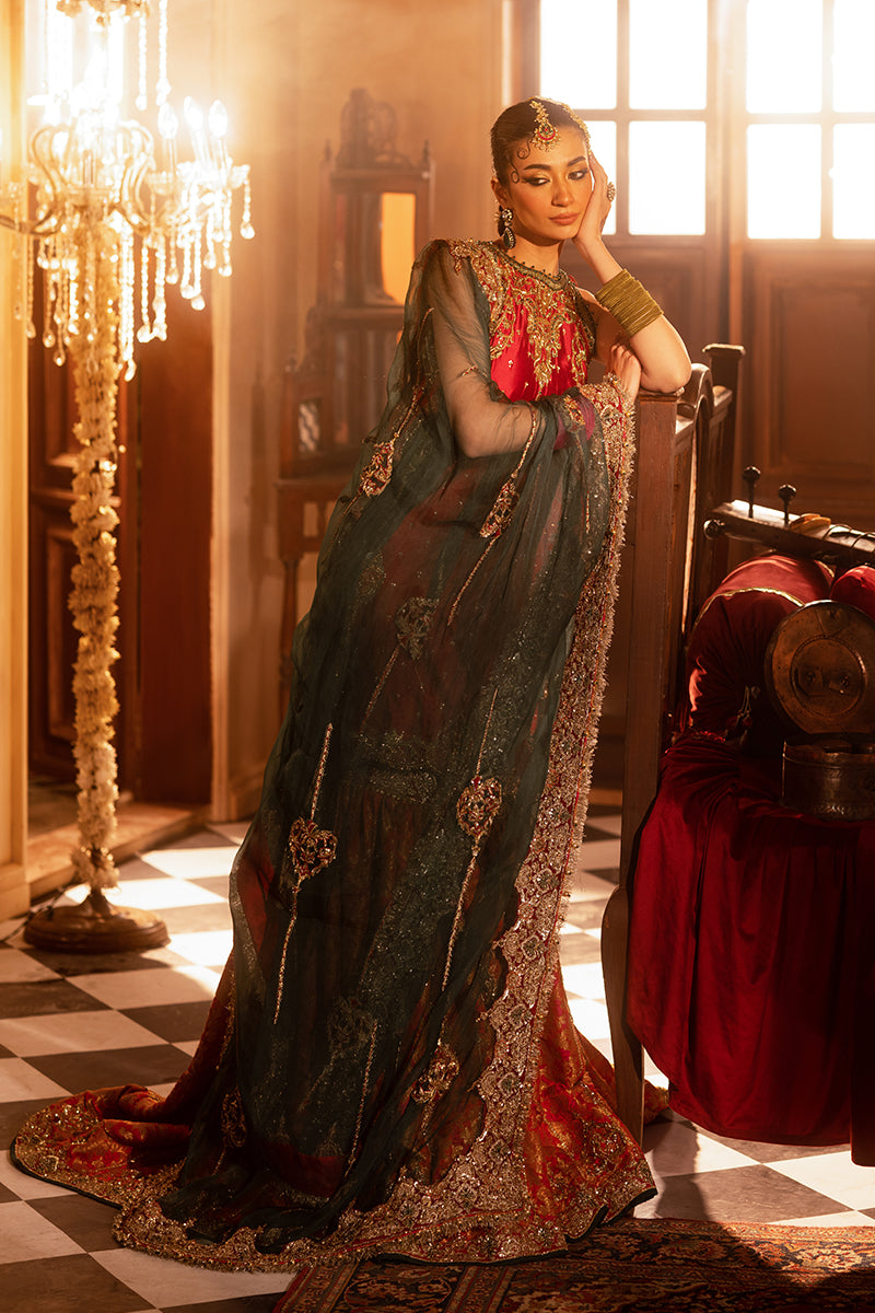 Pakistani Deep Tangerine Zardozi Silk Blend Lehenga (3-Piece) - Image 1