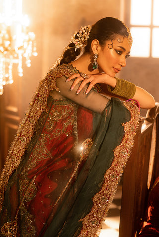 Pakistani Deep Tangerine Zardozi Silk Blend Lehenga (3-Piece) - Image 3