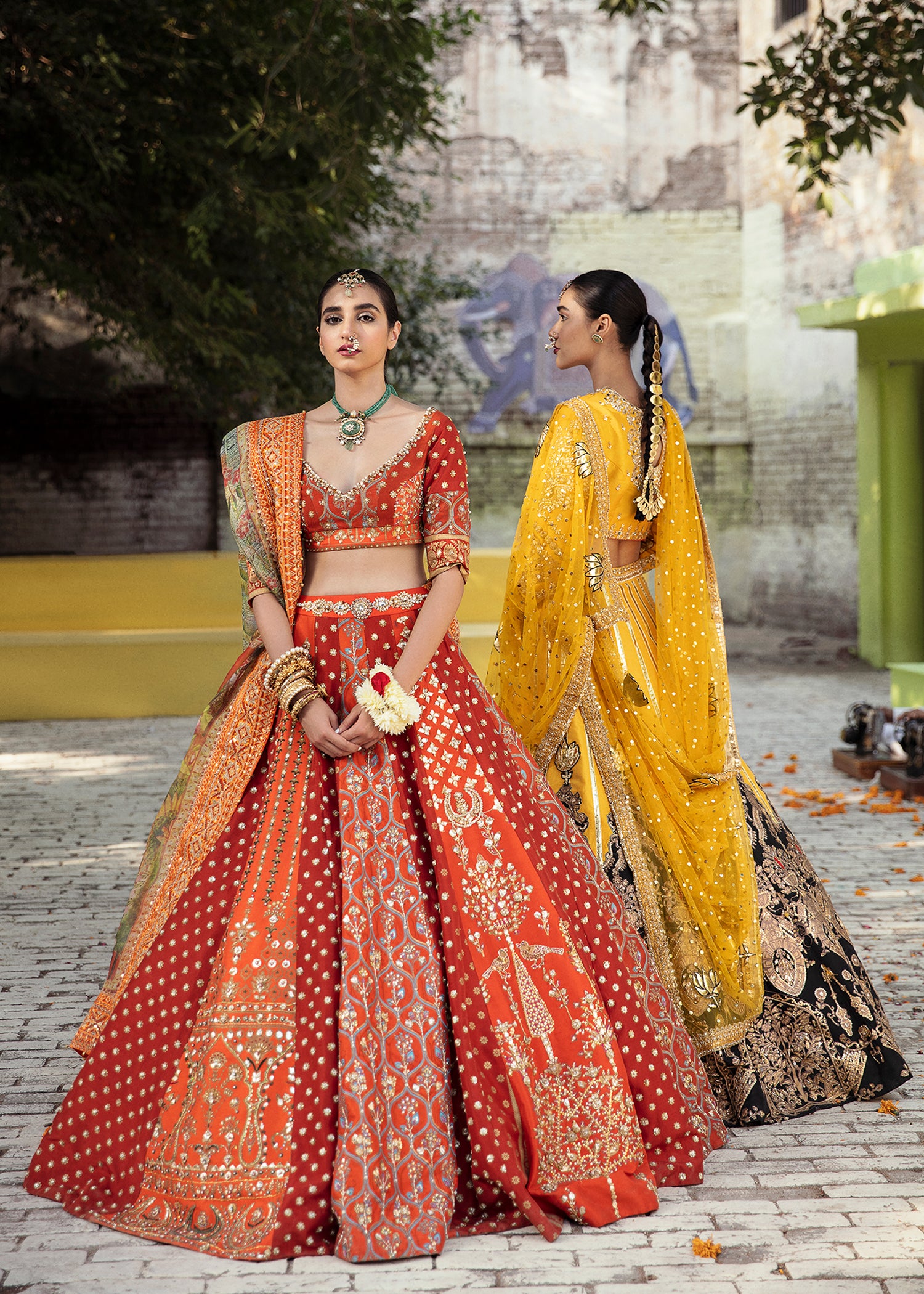 Tangerine Rust Embellished Silk Lehenga (3-Piece) - Image 1