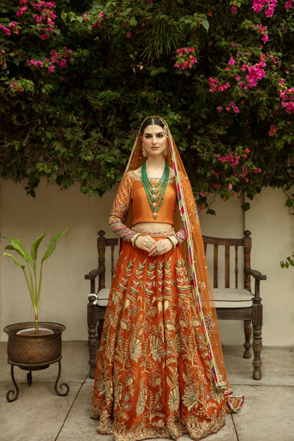 Rust Orange Embellished Silk Lehenga Choli (3-Piece) - Image 1