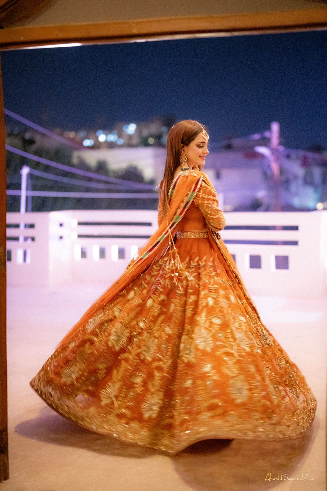 Rust Orange Embellished Silk Lehenga Choli (3-Piece) - Image 10