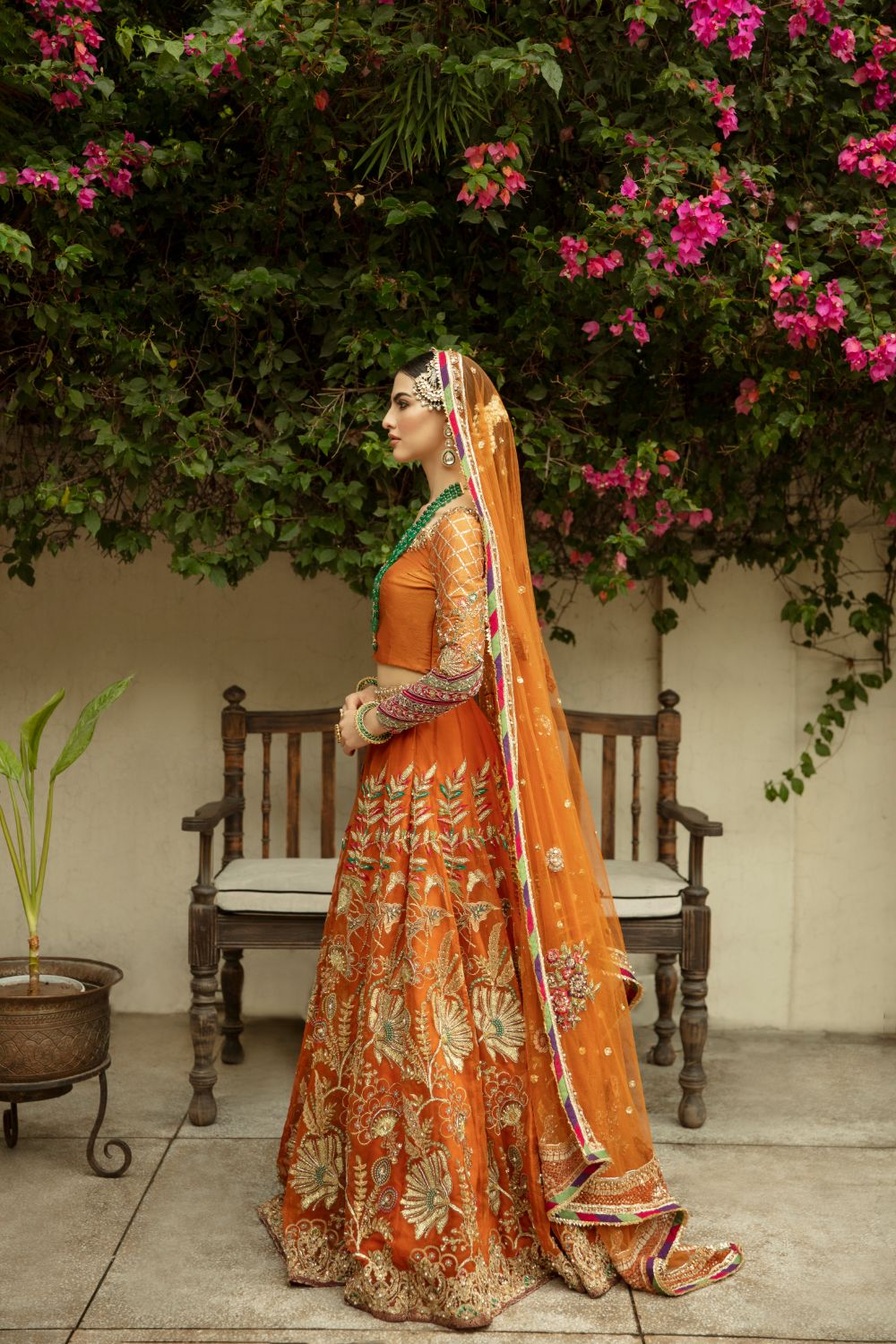 Rust Orange Embellished Silk Lehenga Choli (3-Piece) - Image 2