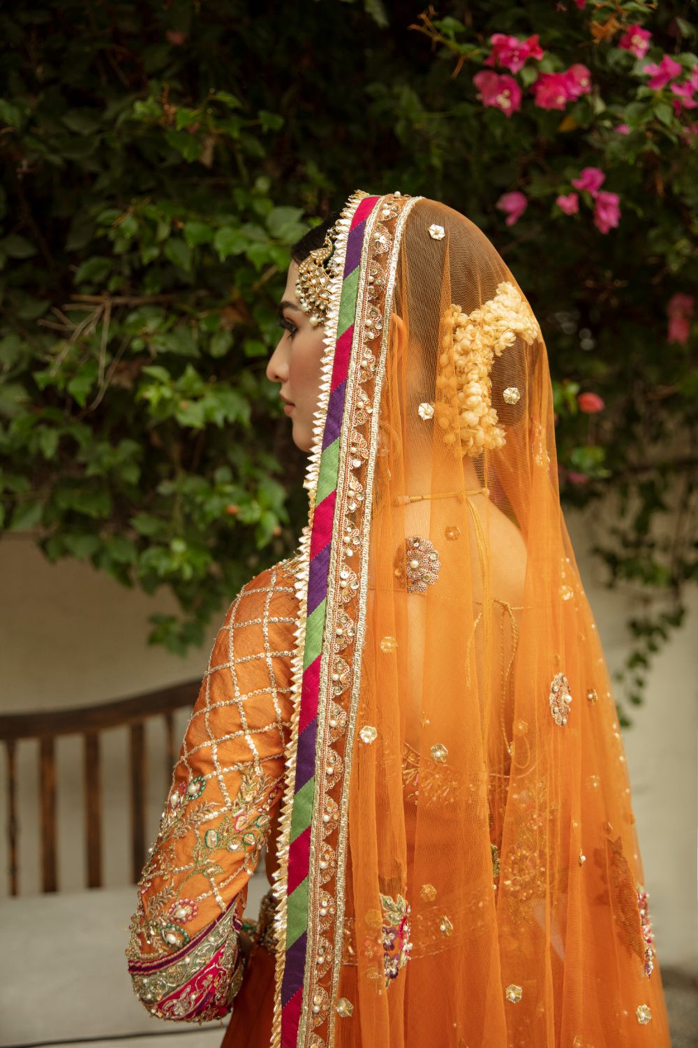 Rust Orange Embellished Silk Lehenga Choli (3-Piece) - Image 3