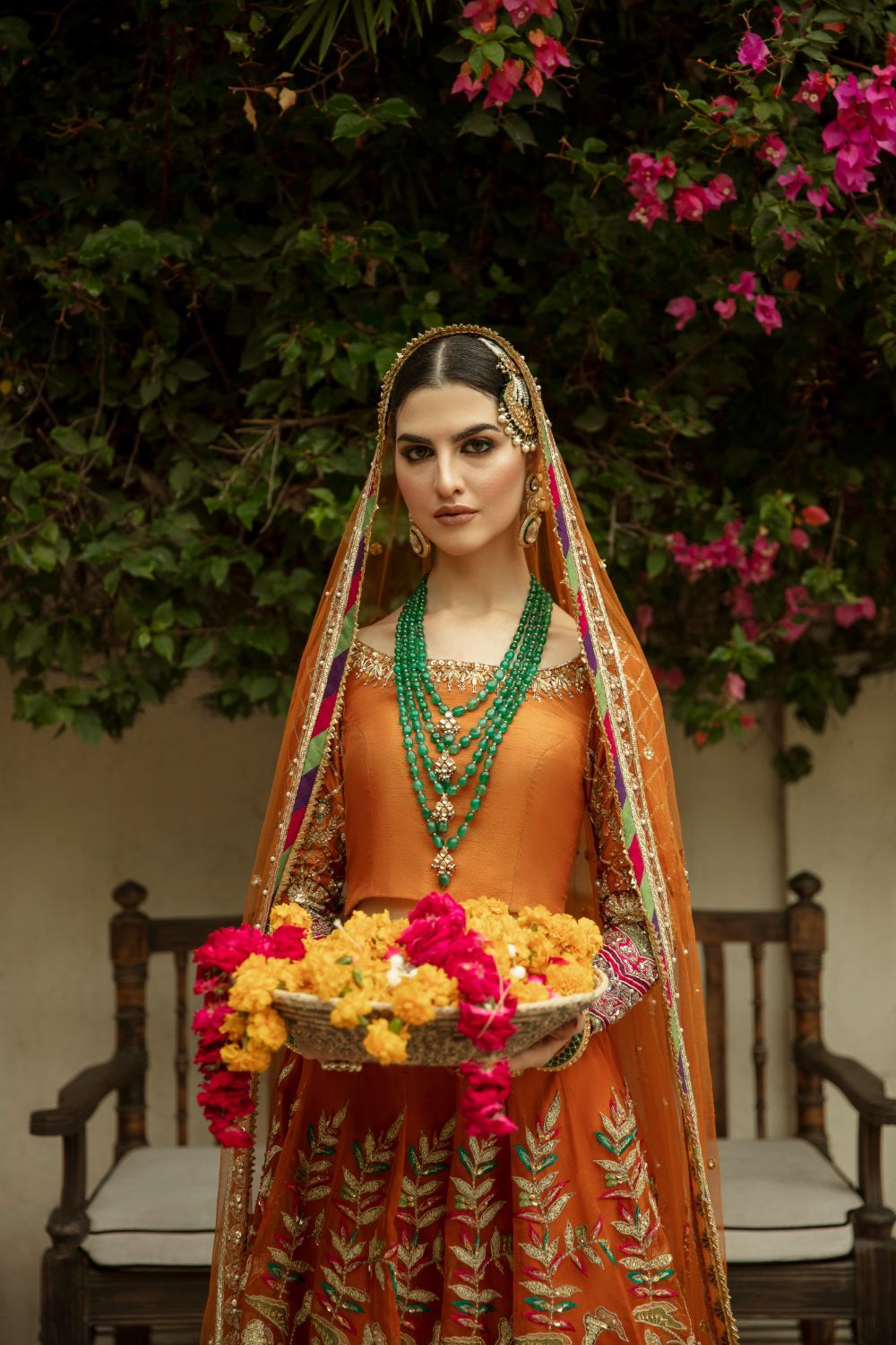 Rust Orange Embellished Silk Lehenga Choli (3-Piece) - Image 4