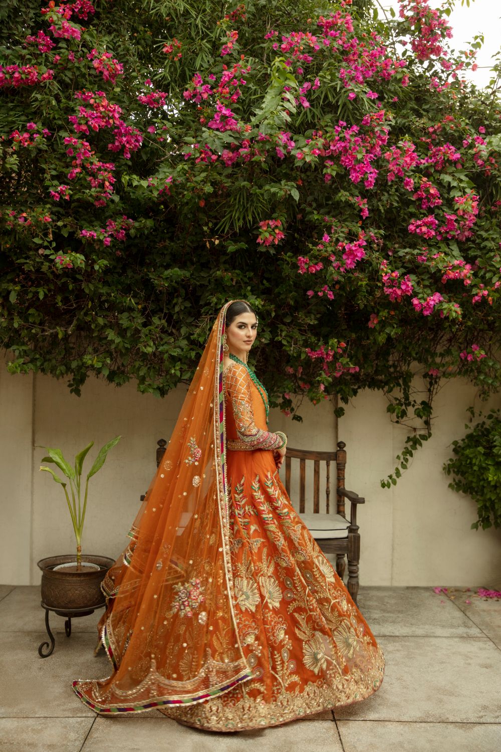Rust Orange Embellished Silk Lehenga Choli (3-Piece) - Image 5