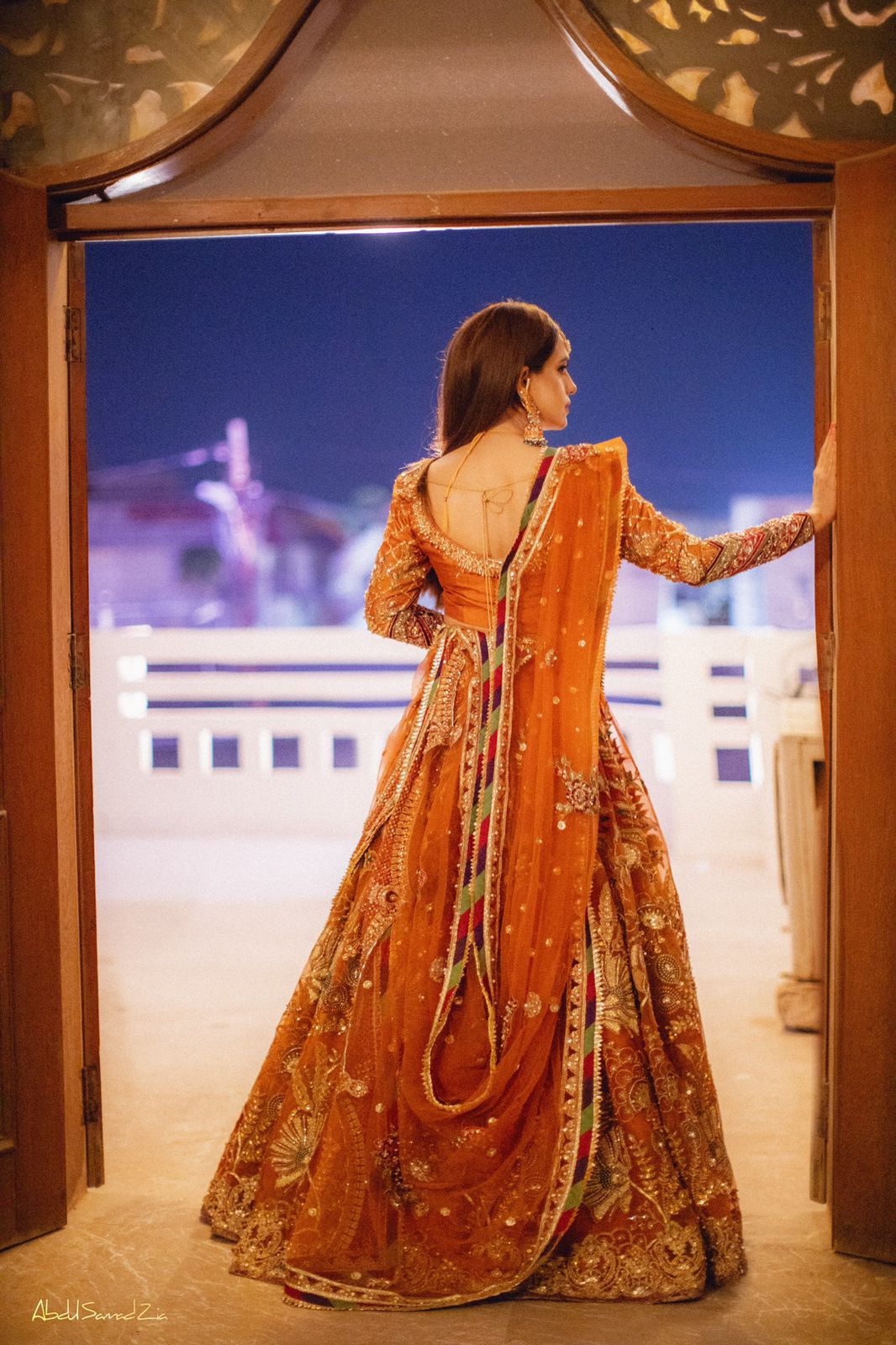 Rust Orange Embellished Silk Lehenga Choli (3-Piece) - Image 9