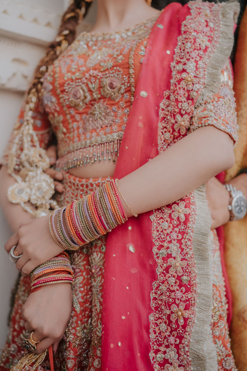 Pakistani Rusty Orange Embroidered Silk Lehenga Choli (3-Piece) - Image 11